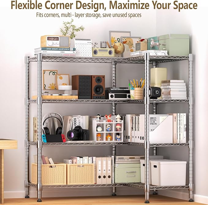 Himimi 4-Tier Heavy Duty Metal Storage Rack, 1200LBS Adjustable Wire Shelving for Storage, Standing Storage Shelf Units for Kitchen Garage Pantry Laundry, 60" W x 14" D x 60" H, Silver