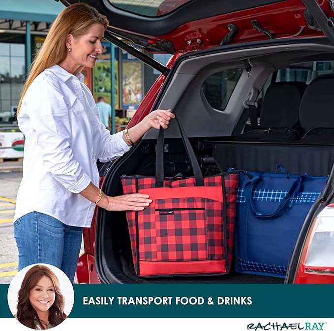 Rachael Ray Chillout Soft Cooler Bag, Large Reusable Insulated Grocery Bag with Zippered Top, Travel Tote for Hot or Cold Food, Grocery Tote Bag