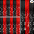 5 Pack Black and Red Party Backdrop Streamers Decorations Foil Fringe Curtains Metallic Tinsel Backdrop for Birthday Halloween Christmas New Year Fancy Ball Graduation Party Decor