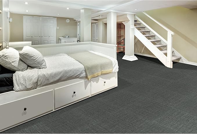 Mohawk Basics 24" x 24" Berber (Loop pile), 0.09" Pile Height, Carpet Tile, PET Fiber, Charcoal Color, (24 Tiles), (96 sqft/carton)