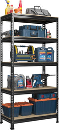 PrimeZone Storage Shelves, 27.5" W X 12" D X 59" H Adjustable Metal Heavy Duty Garage Shelving Unit, 5 Tier Industrial Standing Utility Rack Organizer for Warehouse, Pantry, Kitchen, Basement, Black