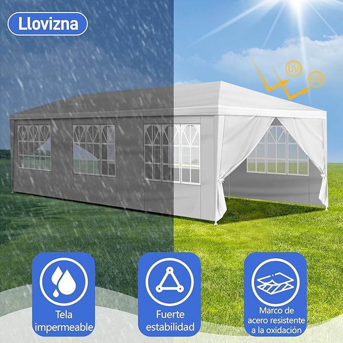 10x30 FT Party Tent, Outdoor Wedding Tents for Parties, Canopy Event Tent with 7 Removable Sidewalls, Waterproof Gazebo Shelter for Birthday Parties, Weddings, BBQs & Events (10X30FT-7Sides White)