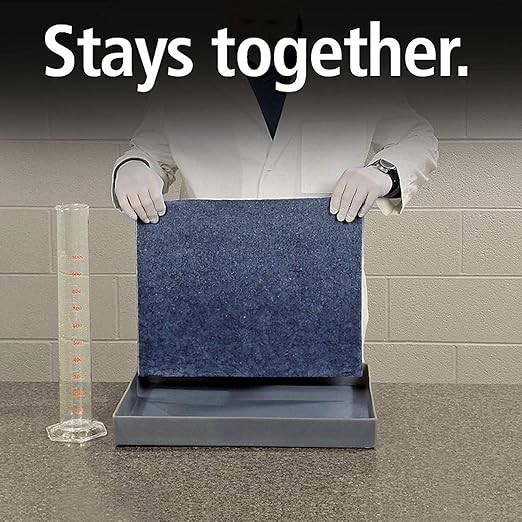PIG Super Absorbent Mat Pads in Dispenser Box | 50 Oil Spill Mats | 15" x 19" Perforated Pads | Each Pad Absorbs 43 oz | Total Absorbency is 17 Gallons | Heavyweight | PMB30127