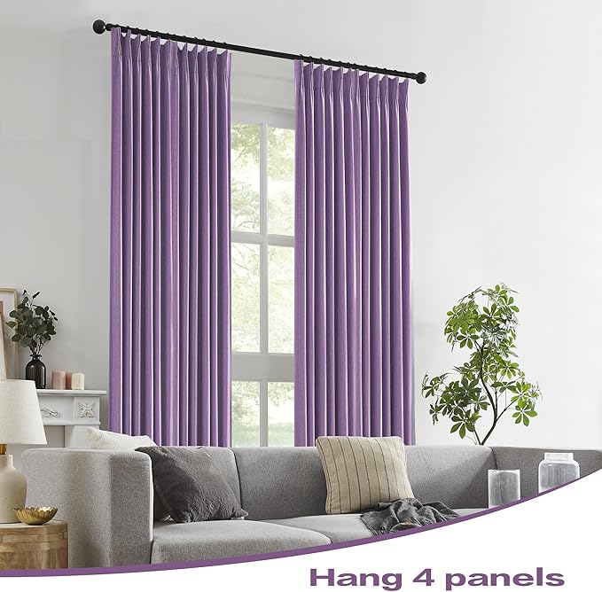 Pinch Pleated Blackout Curtains Purple 2 Panels,Back Tab Ceiling Viral Pleat Hooks Curtain for Track System,Thermal Insulated Drapes for Bedroom Living Room Dining Room,40 Wide x 63 Long