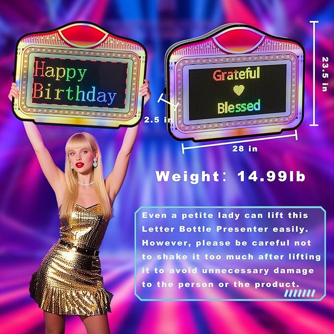 LED Screen Letter Bottle Presenter, VIP Bottle Service Sign, Handheld Acrylic LED Light Box with Programmable RGB Colors & Scrolling Messages for Nightclub, Bar, Party, Birthday & Wedding