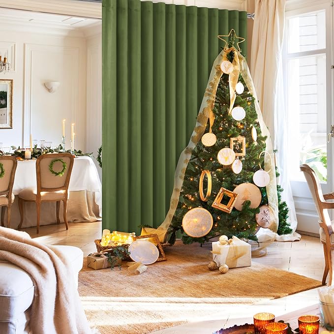 Hiasan Christmas Patio Sliding Door Privacy Room Divider Curtain Blackout Thermal Insulated Curtains with Back Tab & Rod Pocket for Glass Door, Bedroom Partition Office(100 x 96 Inches, Olive Green)