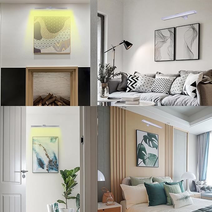 MIOBLUE Wireless Picture Lights with Remote, Metal 16in Recgargeable Battery Painting Light Display Lamp with 3 Lighting Modes, Dimmable Dartboard Light with Timer for Frame Portrait Art, Silver
