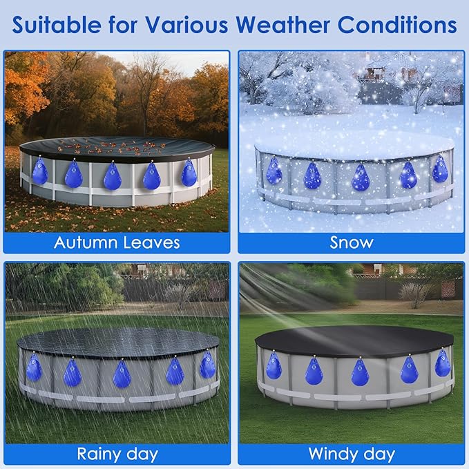 12 Pack Pool Cover Weights with Hooks, Thick PVC Leakproof Swimming Pool Cover Hanging Bags, Antifreezing Winter Tarp Weights Bag for Above Ground Pool Cover