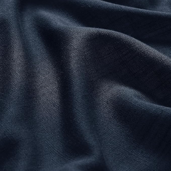Navy Blue Boho Curtains for Bedroom Back Tab Rod Pocket Semi Sheer Linen Curtains 90 Inches Long 2 Panel Set Light Filtering Neutral Indigo Blue Farmhouse Drapes for Living Room 40x90 Inches