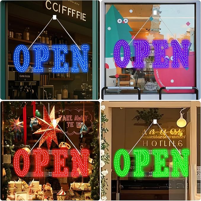 LED Open Signs for Business 30"x10" Dimmable 7 Color Bright Business Open Sign with Hanging Installation for Window Stores, Hotel, Store, Bar, Retail Shop, Salon, Restaurant