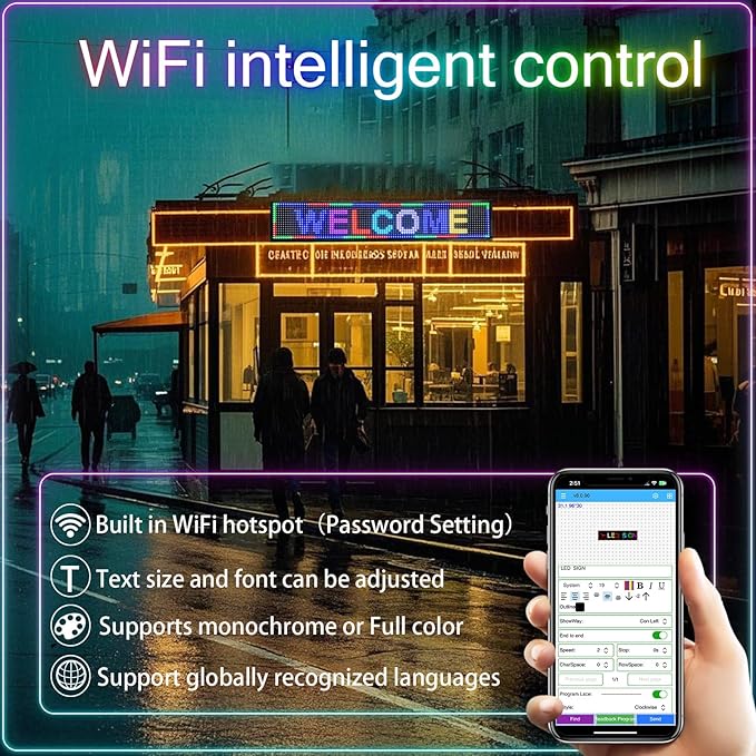 Waterproof Programmable Led Sign Custom Scrolling Outdoor Digital Signs For Business Electronic Message Board 5000cd/㎡ Brightness Advertising Display Screen Wifi/App Control(39"X8")