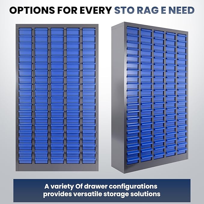 100-Drawer - Nut and Bolt Organizer | Stainless Steel Part Storage Cabinet | Shelves & Labels | Each Drawer 3.9" D x 7.8W x 2" H | Durable Hardware Storage for Small Parts/Tool (Classroom, Home)