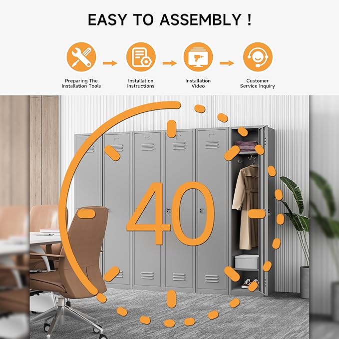 Bestoo Metal Locker,71" Storage Cabinet with 1 Lockable Door and Hooks, Tall Freestanding Wardrobe for Employees, Gym, School, Home and Office (Gray)