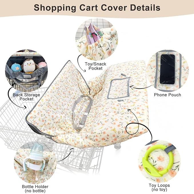 Muslin Shopping Cart Cover for Baby Soft & Breathable High Chair Covers for Restaurant Seat Grocery Cart Cover with Storage Pocket Machine Washable for Infant Toddler Boy and Girl, Beige