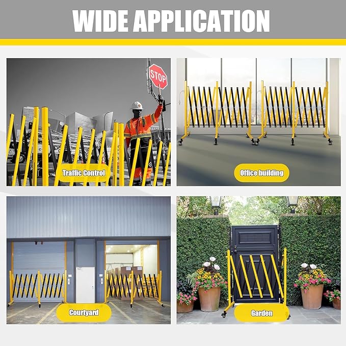 Metal Expandable Barricade, 17 Feet Retractable Fence Outdoor, Mobile Safety Barrier Gate, Easily Assembled Expanding Gate with Casters, Collapsible Accordion Barricade Gate Outdoor (17 FT)