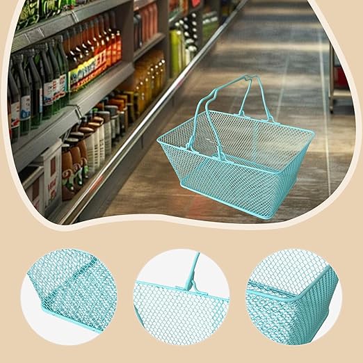 Shopping Basket Wire Portable Multipurpose Vegetables Fruit Storage with Handles for Garden Retail Store Pantry, Blue