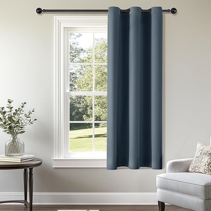 ChrisDowa Blackout Curtains 54 Inches Long for Living Room, Grommet Thermal Insulated Room Darkening Curtains for Bedroom (1 Panel Set, Stone Blue, 38W x 54L)