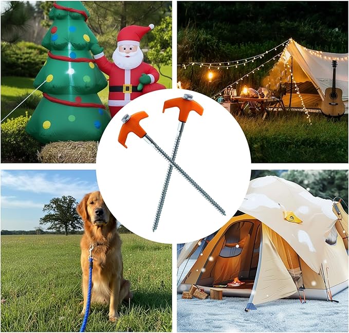 Screw in Tent Stakes Heavy Duty,8 Inch Ground Anchors Screw in,Metal Stakes with Hex Head Driver,Camping Tent Accessories (12, Orange)