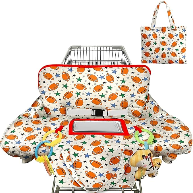 Shopping Cart Cover for Baby 2-in-1 High Chair Cover with Safety Harness Multifunctional Football Cart Covers for Babies Soft Padded Grocery Cart Cover for Baby Boy Girl