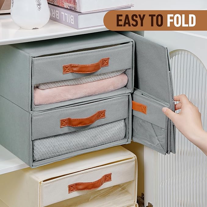 Closet Organizers and Storage Bins, Stackable Storage Drawers, Fabric Organizer Bins with Drawers,Stackable Closet Bins with Clear Window for Bedroom, Shelf,Room15.7"x 12.6"x 6.7"(Grey)