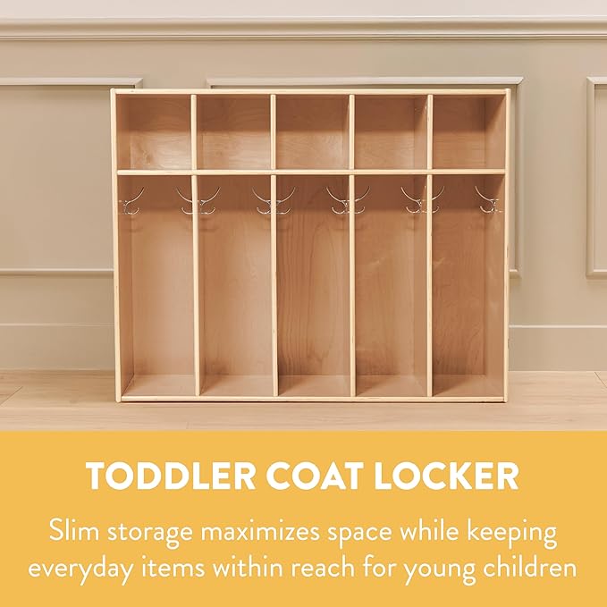 Sleekline 5-Section Toddler-Sized Coat Locker, Kids Furniture, Natural