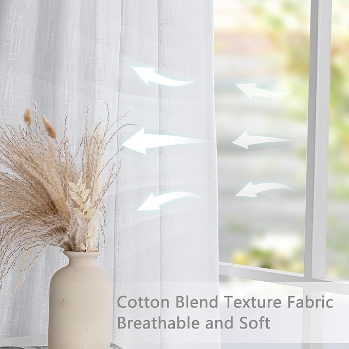 MYSKY HOME White Curtains 84 Inch Length 2 Panels Set, Semi Sheer Curtains for Bedroom Living Rooom Pinch Pleated Cotton Blend Soft Touch Light Filtering Drapes for Sliding Glass Door, 40 x 84 in