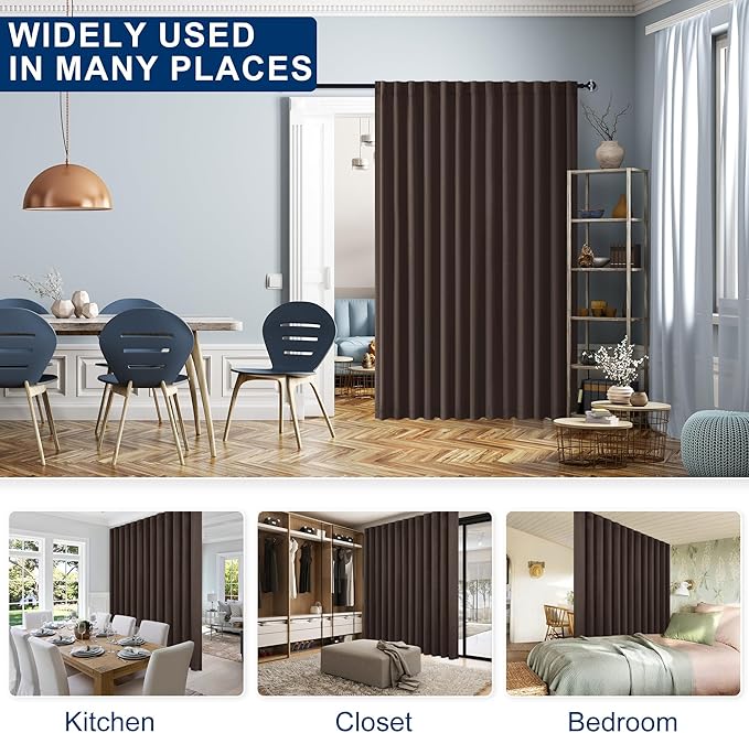 Hiasan Patio Sliding Door Room Divider Curtain Privacy Blackout Thermal Insulated Curtains with Back Tab & Rod Pocket for Bedroom Partition, Living Room Shared Office(100 x 96 Inches, Brown)