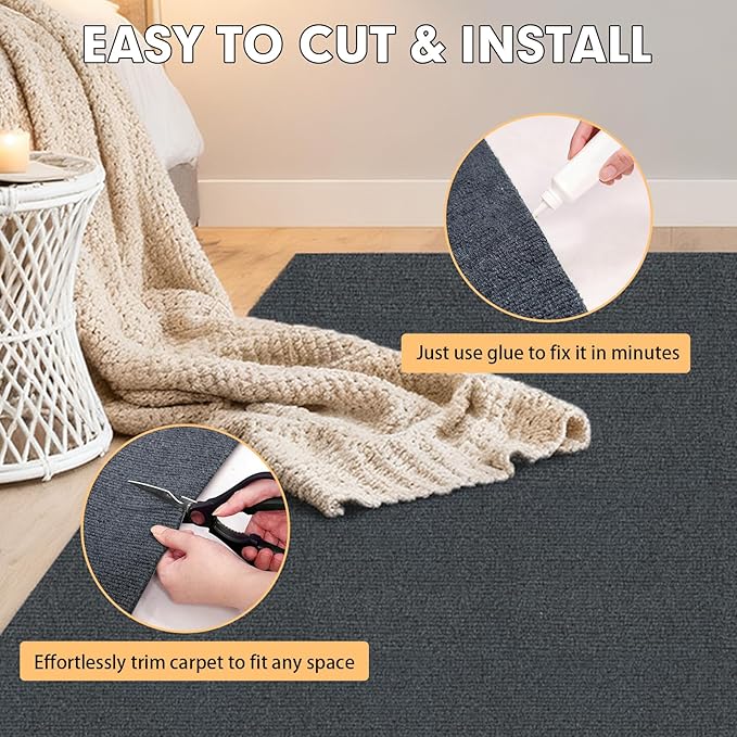 Marine Carpet,6 FT x 14 FT Dark Gray Indoor Outdoor Carpet 0.2" Thick Boat Carpet with Water-Proof TPE Backing, Non-Slide Outdoor Marine Carpet Roll for Home, Patio, Porch, Deck