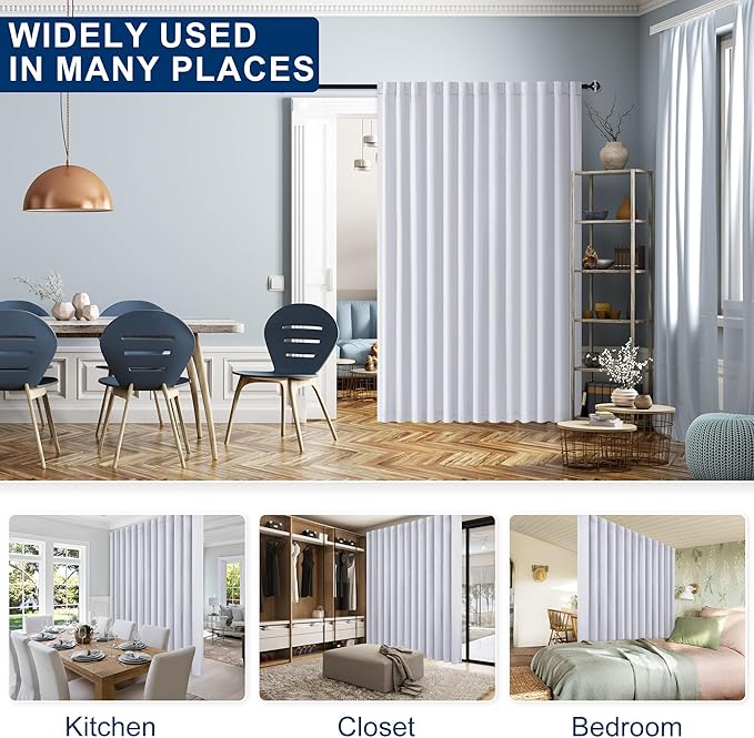 Hiasan Privacy Room Divider Patio Sliding Door Curtain Extra Wide Blackout Thermal Insulated Curtains with Back Tab & Rod Pocket for Bedroom Partition Living Room (120 x 108 Inches, Greyish White)