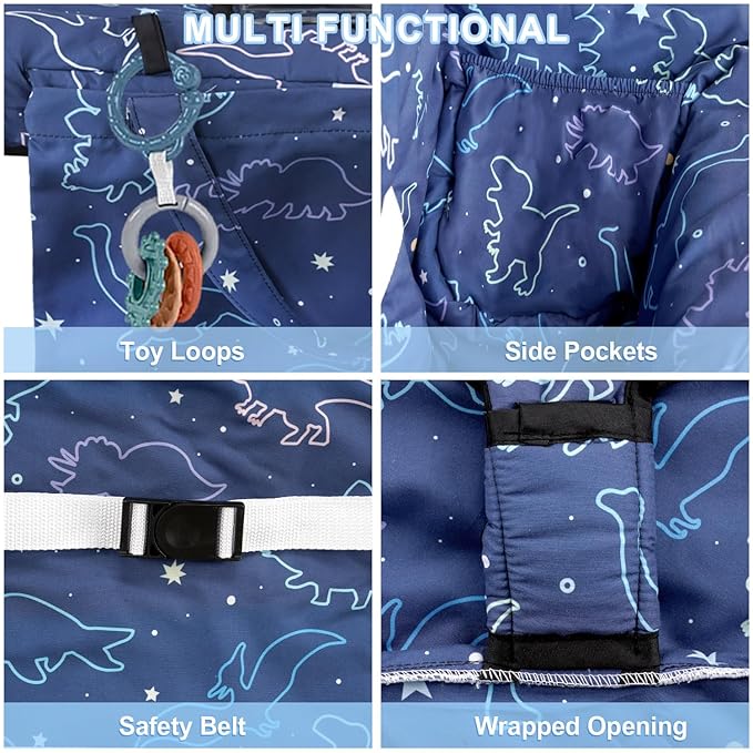 Shopping Cart Cover for Baby 2-in-1 High Chair Cover with Safety Harness Multifunctional Dark Blue Dinosaur Pattern Cart Covers for Babies Soft Padded Grocery Cart Cover for Baby Boy Girl