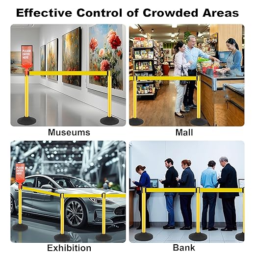 6 Pack Crowd Control Barriers Stanchions with 10 ft Retractable Belts - Heavy-Duty Base Stanchions for Queue Management in Airports, Theaters, Hotels, and Retail Stores(Yellow, 6 Pack)