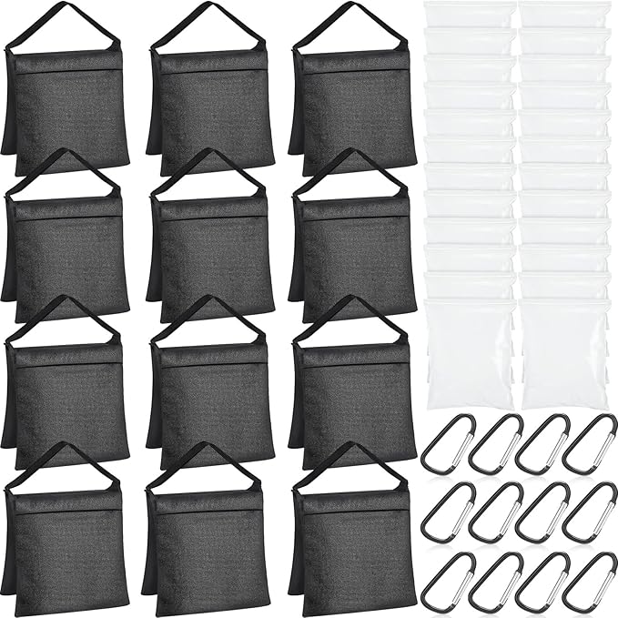 12 Packs Photography Weight Bags Photo Studio Filled Weight Bag Empty Heavy Sandbag Set for Photography Tripod Stand Light Stand Sports Outdoor Photo Video Studio Boom Brackets (Black)