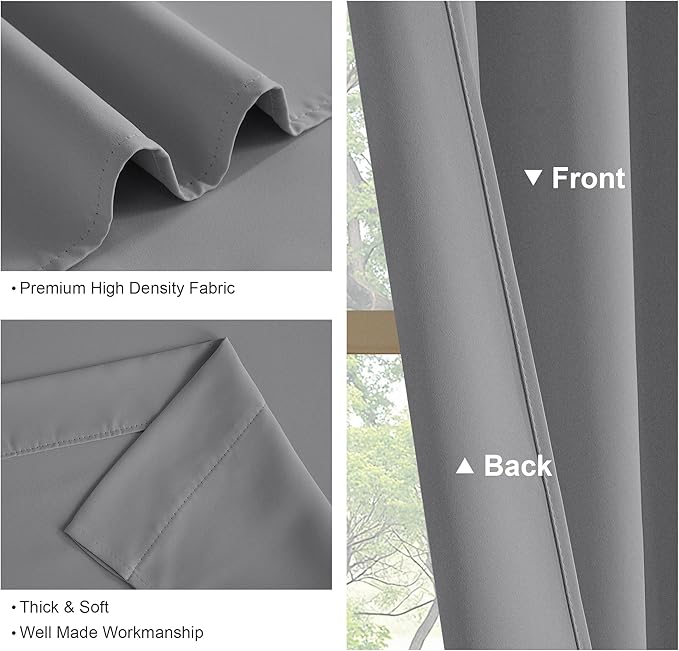 PONY DANCE Short Silver Grey Curtains for Small Windows, Blackout Thermal Insulating Drapes for Home Theatre Bathroom Kitchen Basement Cafe RV Camper Windows, Wide 42 x Long 40, 1 Pair