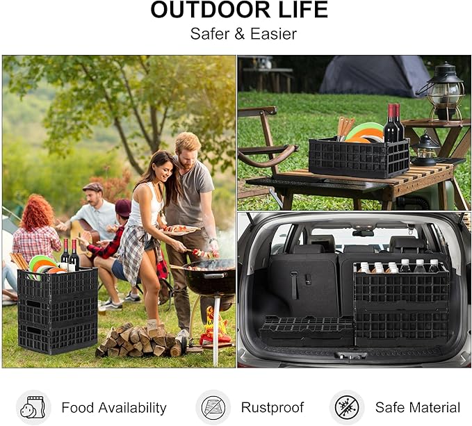 4-Pack Heavy Duty Stackable Storage Crates Plastic Collapsible Milk Crate Garage Organizing Bins Storage Containers for Home Office Moving Supplies, Black