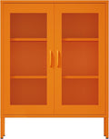 Metal Storage Cabinet with Mesh Doors,Steel Display Cabinet with Adjustable Shelves,Metal Office Storage Locker for Home Office,Garage (Orange, 40''H)