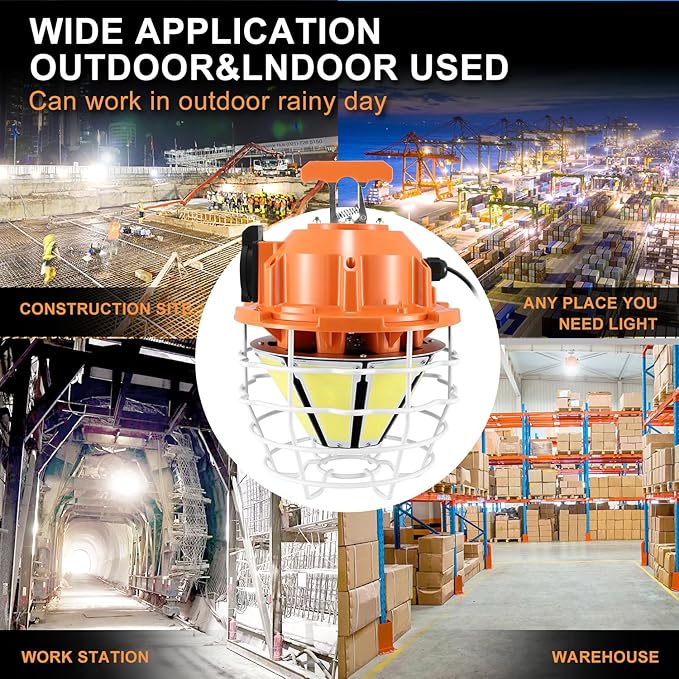 NS LED Temporary Work Light 250W Construction Lights 37500 Lumens, Linkable IP68 5000K Portable Hanging Jobsite Lighting with 16FT Cord for Indoor and Outdoor Area Lighting