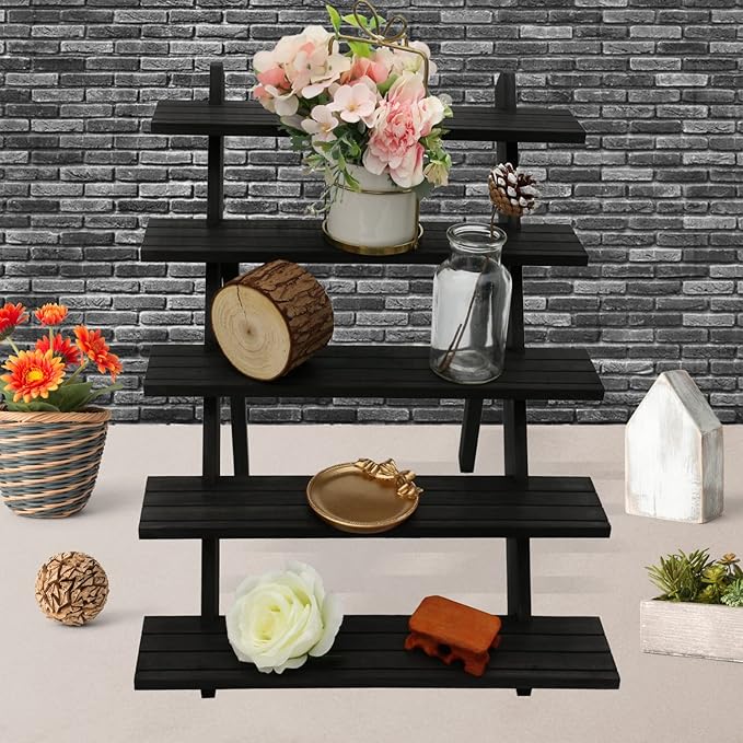 101pcs 5-Tier Wood Earring Display Stand, Retail Display Riser Earring, Ring Holder Stand, Removable Countertop Small Merchandise Display Stand with 100 Pcs Earring Card (Brown color)