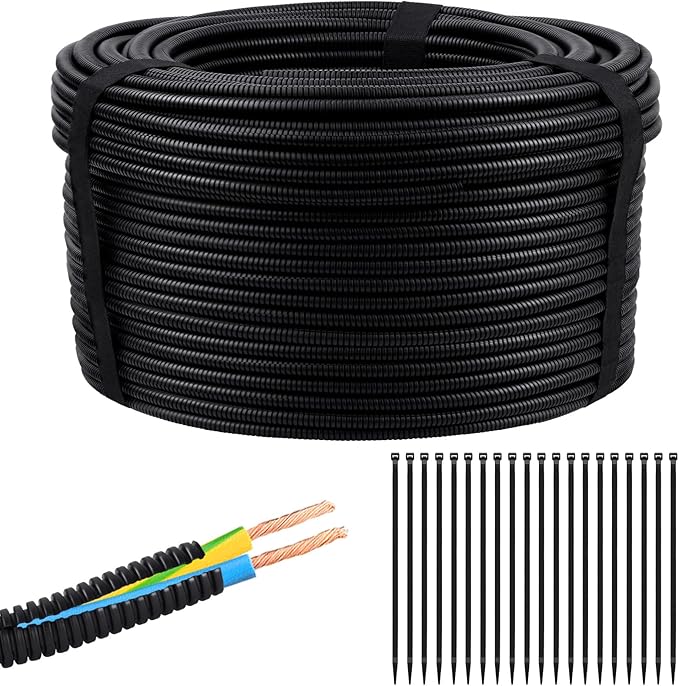 250FT Split Wire Loom Tubing, 3/8 Inch Wire Protector Tubing, Automotive Wire Flexible Conduit Cord Covers with 20 Cable Ties for Automotive Marine RV Agriculture Electrical Cable Protection