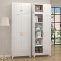 Steeloong90“ Kitchen Pantry Cabinet,Metal Storage Cabinets with Doors and 4 Adjustable Shelves,White Kitchen Cabinet with 2 Gold Handles,Tall Cabinet for Livingroom,Pantry, Bathroom