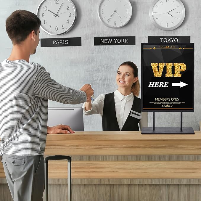 Zhengmy Tabletop Sign Holder with Flat Base Double Sided Countertop Sign Holder Desktop Display Stand Metal Poster Display Stand for Office Store Restaurant Hotels, Black (11" X 14",Vertical,1 Pcs)