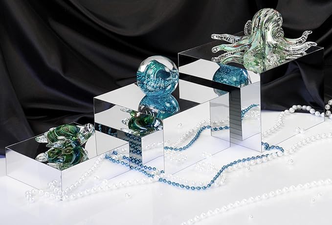Red Co. Set of 3 Glossy Silver Acrylic Cube Display Nesting Risers with Hollow Bottoms