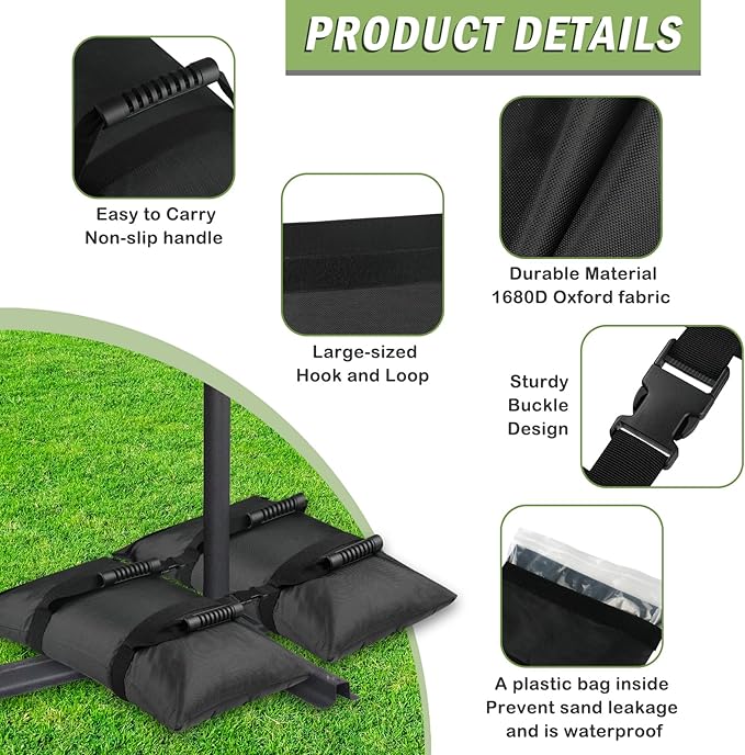Esmorah Umbrella Base Weights Sand Bags, 2 Pack 45lbs Fillable Weight Bags to Hold Things Down, Black Weighted Base Sandbags for Outdoor Furniture Patio Cantilever Umbrellas Stand (Without Sand)