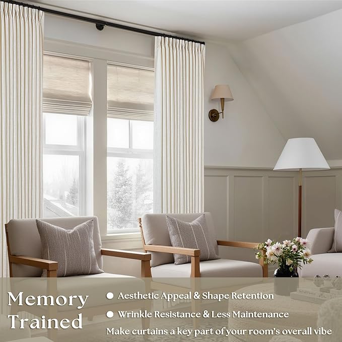 Natural Pinch Pleated Linen Curtains 78 Inches Long 2 Panels for Living Room Bedroom Memory Training Shaped Semi Sheer Pleat Drapes with Hooks Rings Light Filtering Window Curtain 40x78