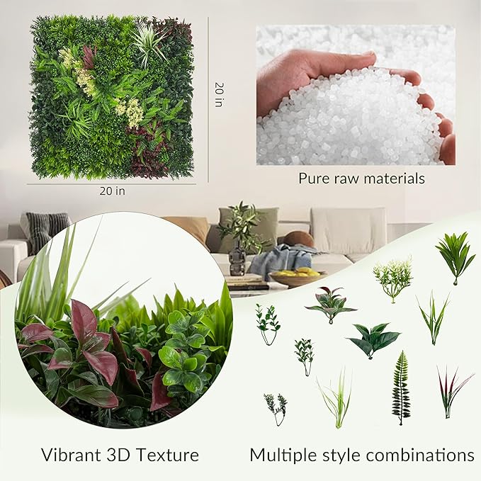Artificial Grass Wall Boxwood Plant Panel: 20"x20"(12P) UV Resistant Green Leaves Faux for Interior Wall Backdrop,Garden and Indoor Outdoor Wall&Fence Covering Privacy，Party Wall Fence Decor