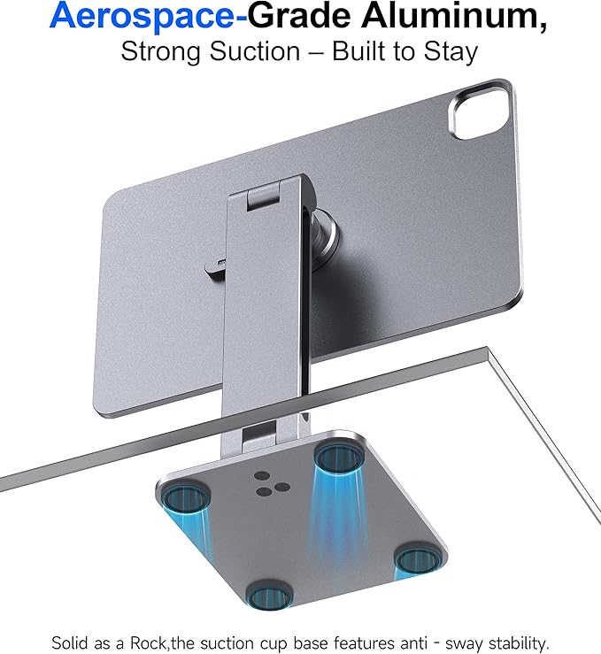 Magnetic iPad Stand with Wireless Charging, 18W Fast Charger, Suction Cup Base, 360° Rotating Panel & Foldable, ONLY for iPad Pro12.9” (M2/M1/4th/3rd) & Air13” (M3/M2), Work/Study Desk - Gray
