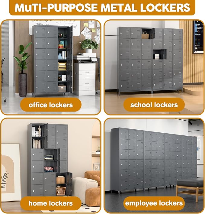 Aobabo 18 Doors Metal Locker for Employees,Metal Storage Locker Cabinet with Lock and Leg, for Office Garage School Home Industrial, Assembly Required, Dark Grey