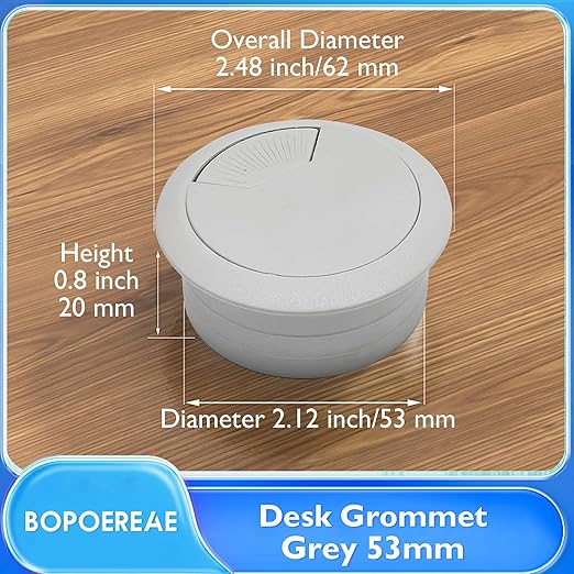 Desk Grommet 2-1/16" (53 mm), Desk Cord Hole Cover, Cable Grommet ABS Plastic, Desk Hole Grommet for Office and Home Table Cable, Detachable Adjustable Cable Cord Organizer (Light Grey 4 Pcs)
