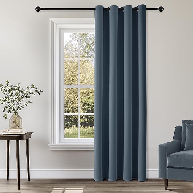 ChrisDowa Blackout Curtains 120 Inches Long for Living Room, Grommet Thermal Insulated Room Darkening Curtains for Bedroom (1 Panel Set, Stone Blue, 52W x 120L)