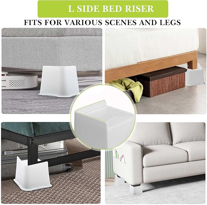 Bed Risers 1 inch, 2 inch, 3 inch, 4 inch, 6 inch, 8 inch Heavy Duty, Oversized Furniture Riser for Couch Sofa Table Chair Leg Frame Dorm, Support up to 6000 Lbs (White 6 Pack, 4 inch)