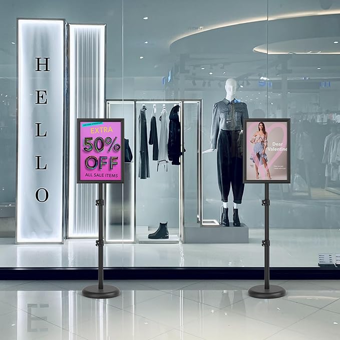 2Pack Sign Holder,8.5x11 inch Telescopic Adjustable Floor Sign Stand - Aluminum Openable Frame, 360° Rotatable, Suitable for Vertical and Horizontal Display - Perfect for Malls, Schools, Restaurants